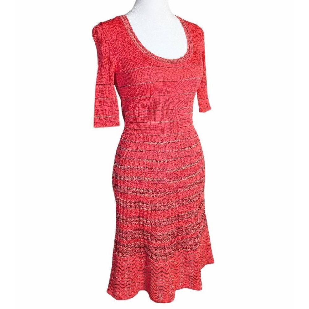 Vintage 90s Missoni strawberry red pink knit crochet midi dress 36EU 0 XS/S